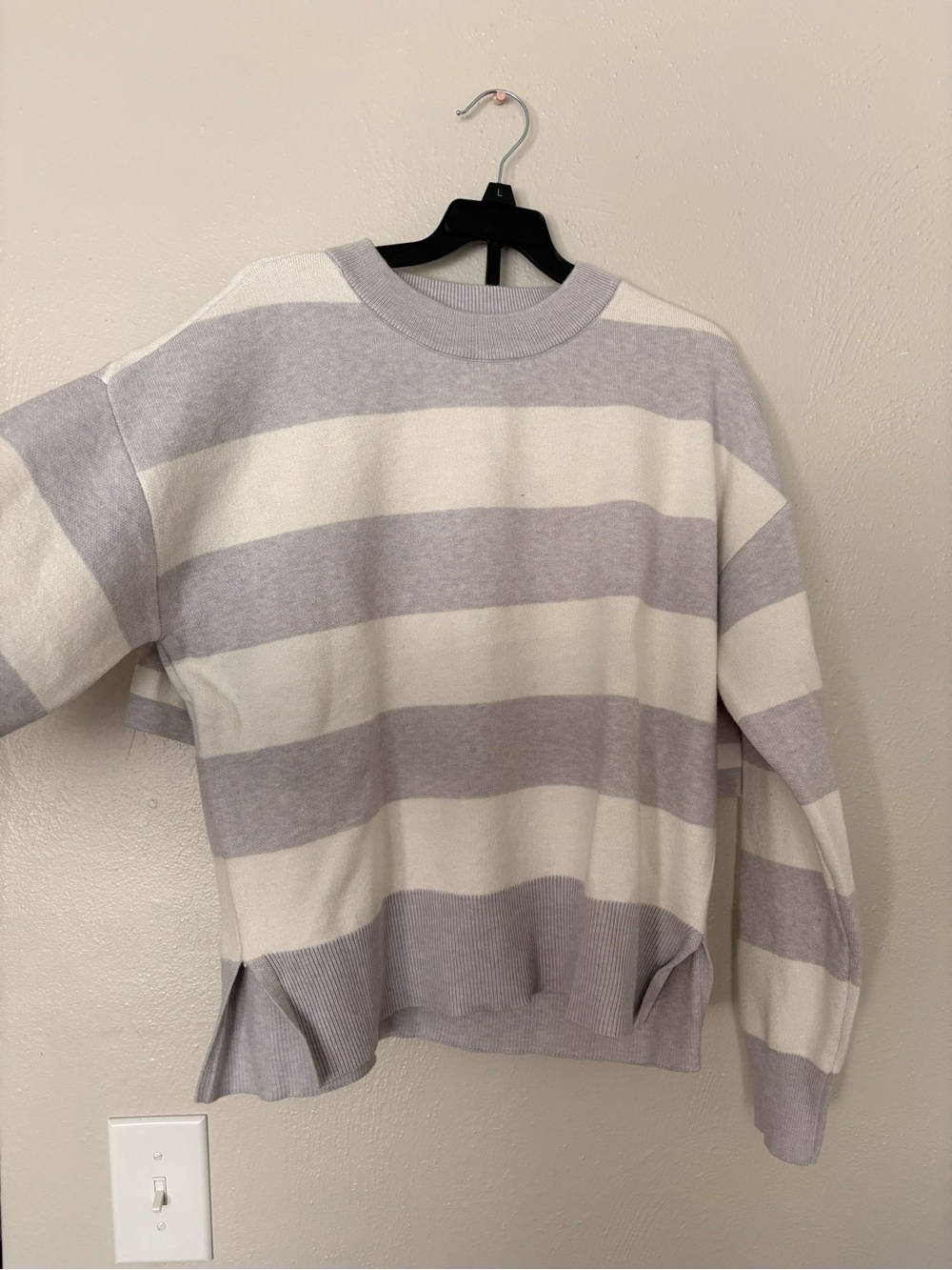 Better Together Striped Crewneck Sweater and Shorts Set in Light Gray and Cream